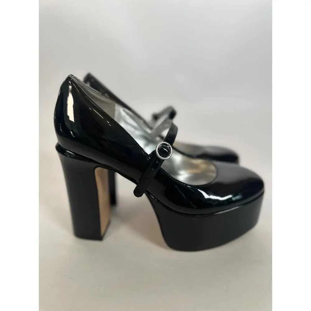 Mix No. 6 Black Patent Mary Jane Platform Heels Size 6 Chunky Block Heel Pumps